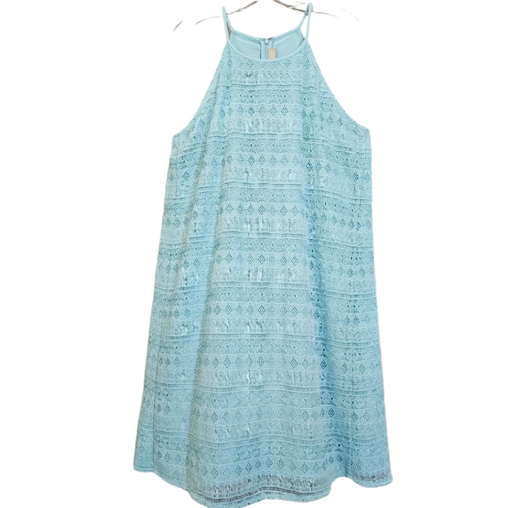 LOFT Aqua Halter Style Nwot Sleeveless Lace Shift Dress